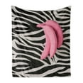 thumbnail image 1 of Bananas Soft Flannel Fleece Throw Blanket, Pink Bananas on Zebra Animal Print Design, Cozy Plush for Indoor and Outdoor Use, 70" x 90", Pink Grey, by Ambesonne, 1 of 5