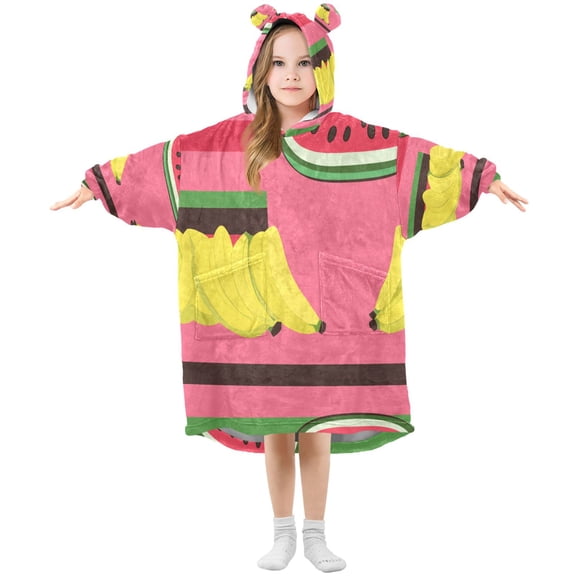 Bananas and Watermelon Wearable Blankets Hoodie Oversize Sherpa Wearable Soft Blanket Warm Cozy 3-14 Age