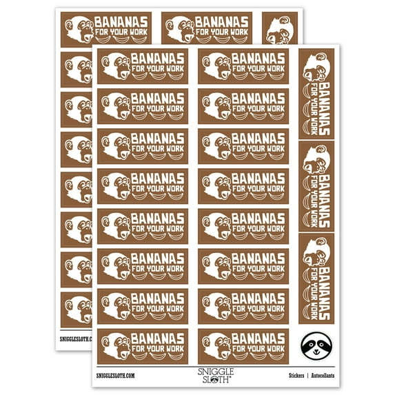 Bananas for Your Work Monkey Teacher Student School Sticker Set - Brown - Gloss Finish - 2.00" Large