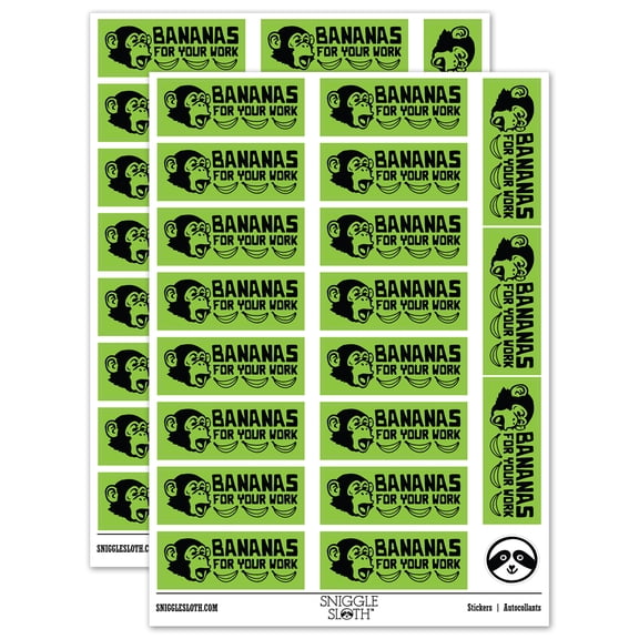 Bananas for Your Work Monkey Teacher Student School Sticker Set - Light Green - Gloss Finish - 2.00" Large