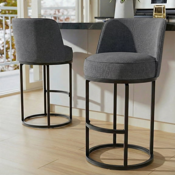 Peispie Counter Height Bar Stools Set of 2, 25 Inch Linen Upholstered Bar Chairs with Back, Modern Kitchen Island Stools with Footrest, Metal Frame, 350 lbs, Grey