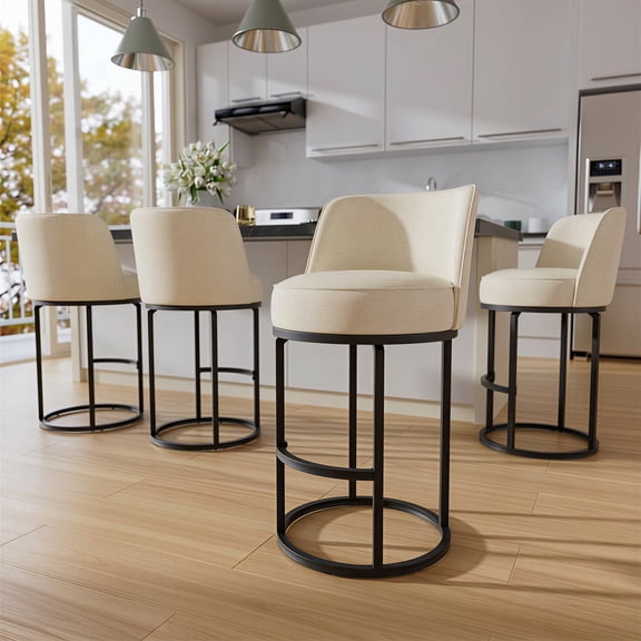 Peispie Counter Height Bar Stools Set of 4, 25 Inch Linen Upholstered Bar Chairs with Back, Modern Kitchen Island Stools with Footrest, Metal Frame, 350 lbs, Beige