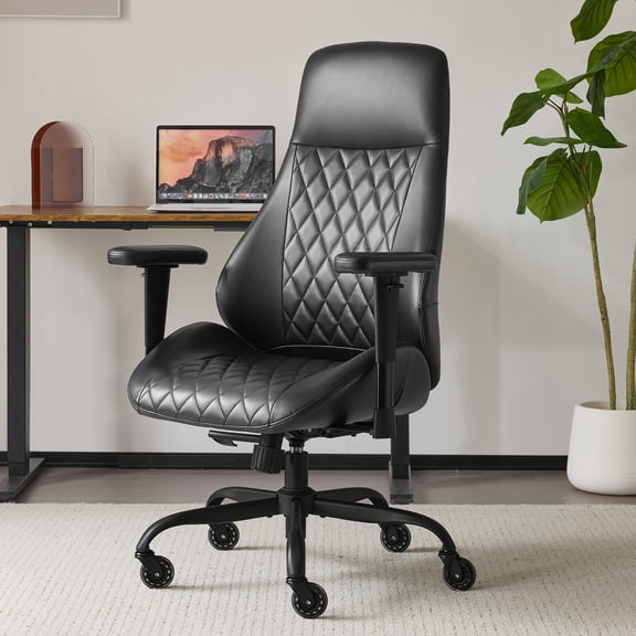 Bananova High Back Office Chair 300lbs, Spring Seat Executive Desk Chair with Flip-Up Arms, PU Leather Ergonomic Computer Chair, Adjustable Swivel Chair for Home Office, Black