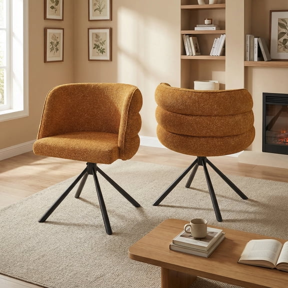 Bananova Modern Boucle Swivel Accent Chairs Set of 2, 270 Degree Rotating Upholstered Barrel Chairs with Metal Base for Living Room Bedroom Home Office, Orange