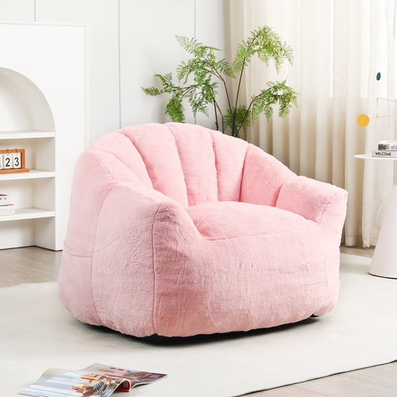 Bananova Plush Lounge Chair for Adults, Cozy Fuzzy Accent Chair with Oversized Seat & Soft Sherpa Upholstery, Comfy Living Room Chair for Bedroom, Reading, Relaxing, Pink