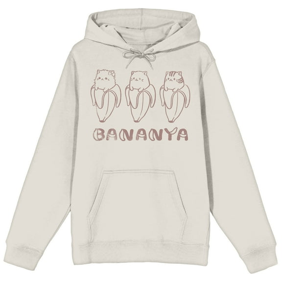 Bananya Character Outlines Adult Sand Long Sleeve Hooded Sweatshirt-Small