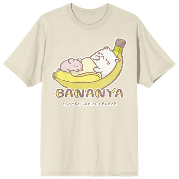 Bananya Character Sleeping Adult Natural Crew Neck Short Sleeve T-shirt-XXL