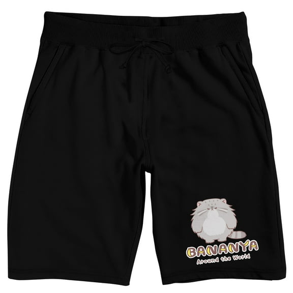 Bananya Gray Cat Logo Adult Black Sleep Pajama Shorts
-Medium