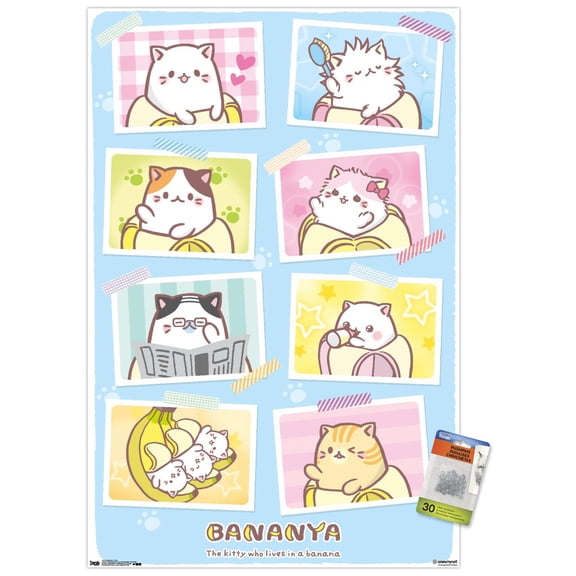 Bananya - Grid Wall Poster with Push Pins, 22.375" x 34"