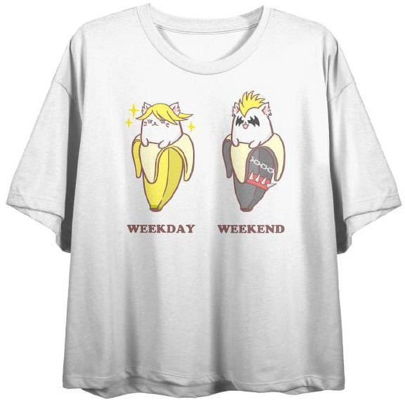 Bananya Metal Banyanya Weekday Weekend Juniors White Crop T-shirt-Large