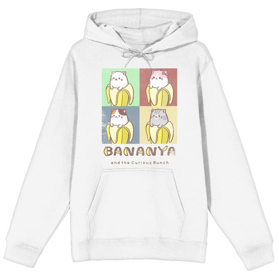 Bananya Pop Art Characters Adult White Long Sleeve Hooded Sweatshirt
-Large
