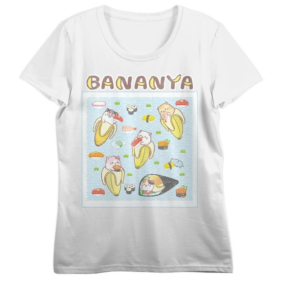 Bananya Sushi Women's White Crew Neck Short Sleeve T-shirt-XS