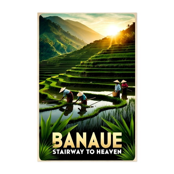 Banaue Rice Terraces Poster: Stairway to Heaven - Banaue Cordillera Administrative Region Philippines Illustration Travel Poster Scenic Rural Landscape Nature Unframed Wall Art Print 5 x 7 inches