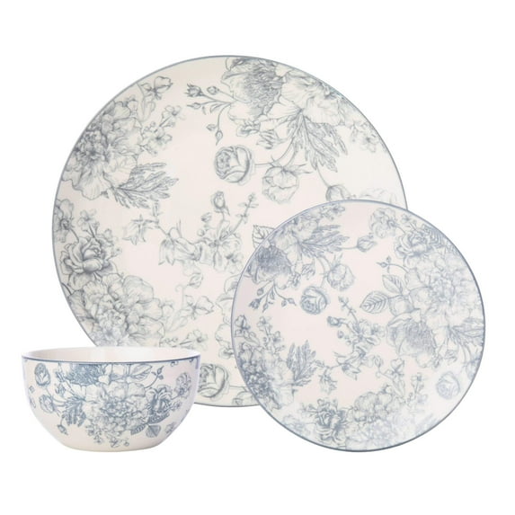 Banbury Grey Porcelain 12 Piece Dinnerware Set, Service For 4