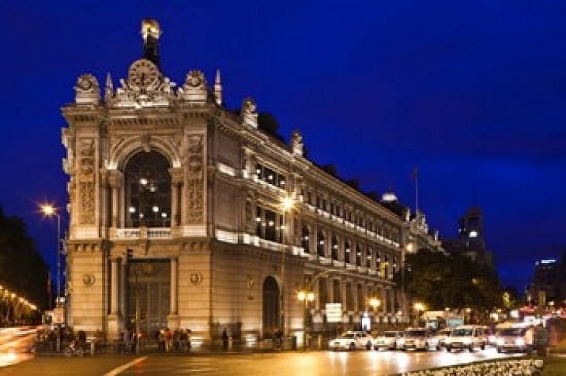 Banco de Espana Plaza de Cibeles Madrid Spain Canvas Art - Walter Bibikow DanitaDelimont (37 x 25)