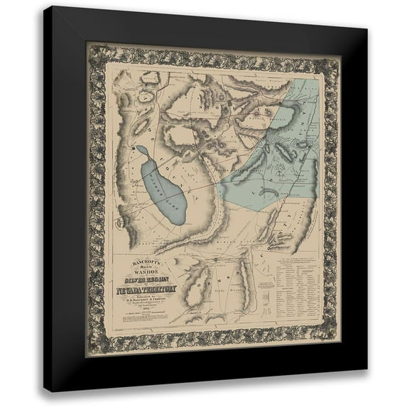Bancroft 12x13 Black Modern Framed Museum Art Print Titled - Washoe Silver Region Nevada - Bancroft 1862