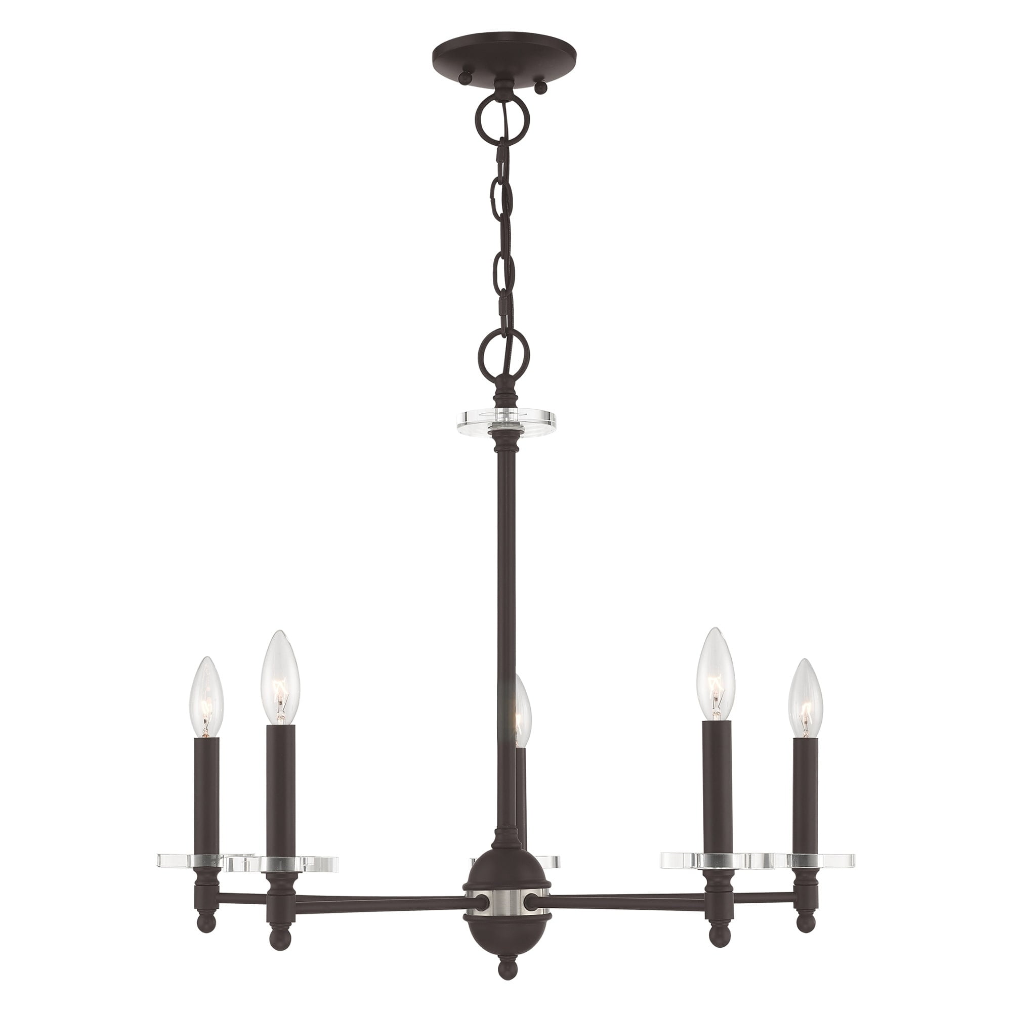Bennington Bronze 5-Light Chandelier with Clear Crystal Bobeches