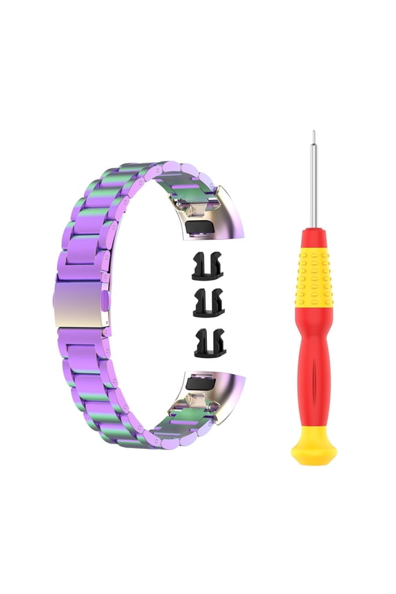 Band 3 and Band 4 Pro Stainless Steel Replacement Band Durable Three-Link Design with Rainbow Gradient Finish Comfortable Fit Easy Installation Smart Bracelet Accessory Rainbow