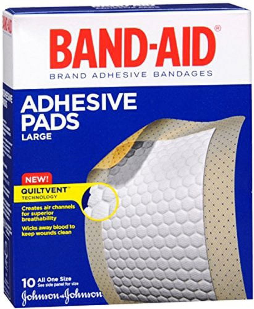 Band-Aid Adhesive Bandages, Large Adhesive Pads, 10 Count (Pack of 9)
