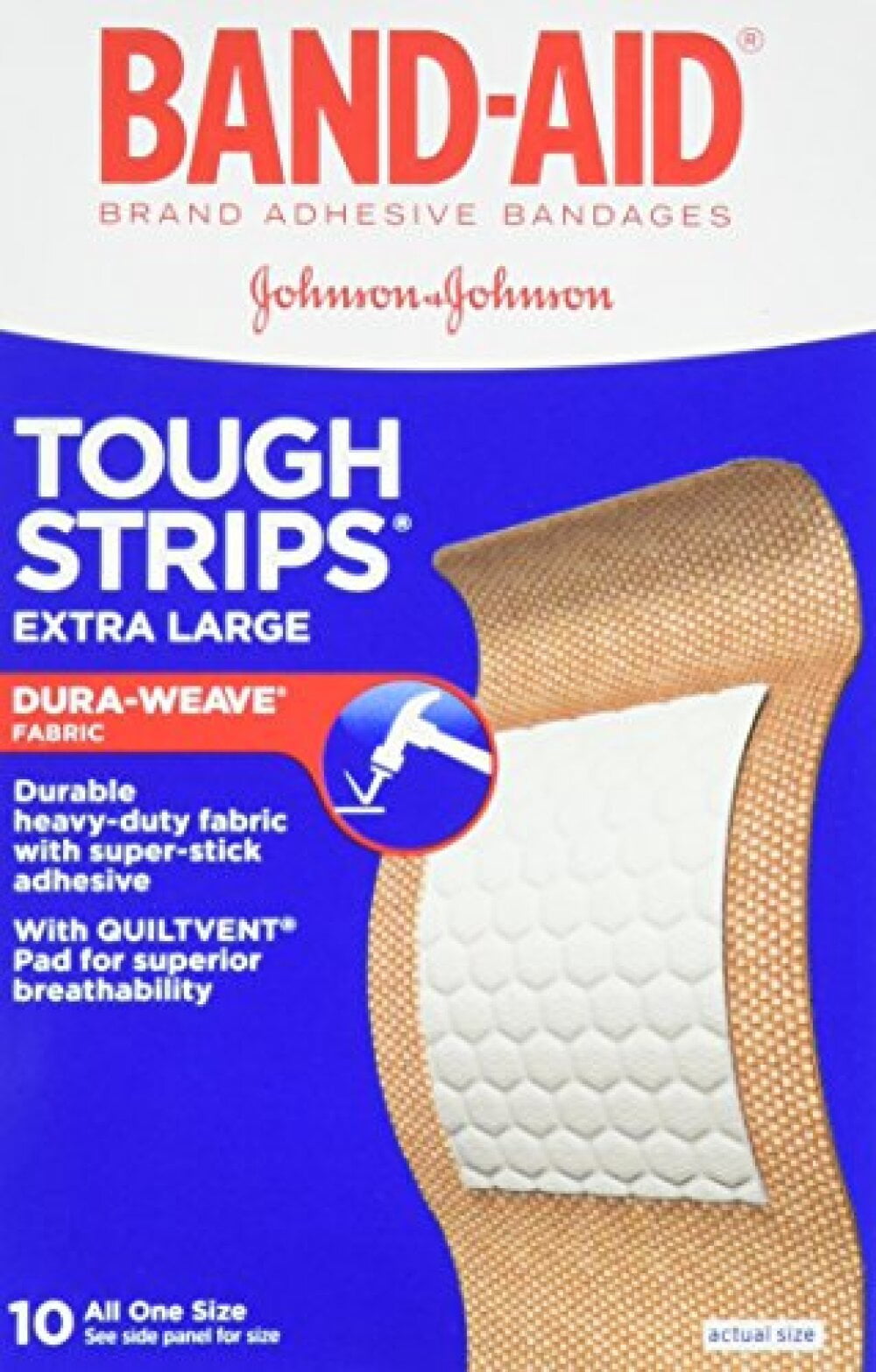 Band-Aid Adhesive, Extra Large Tough-Strips Waterproof (Pack of 6)