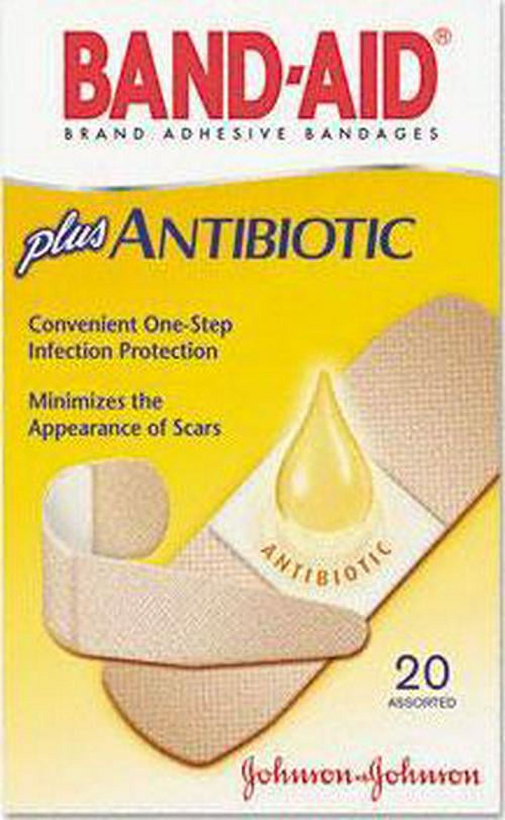 BandAid Antibiotic Adhesive Bandages, Assorted Sizes, 20/Box