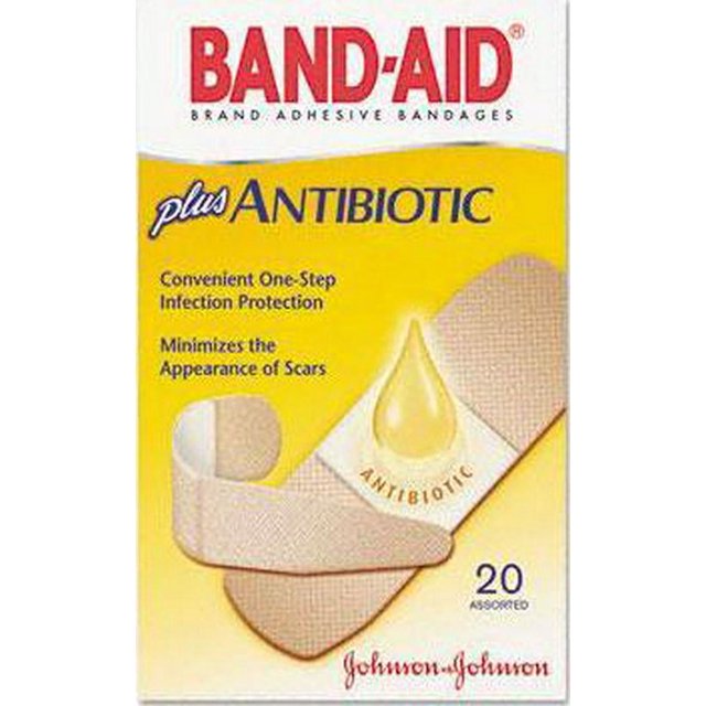 BandAid Antibiotic Adhesive Bandages, Assorted Sizes, 20/Box