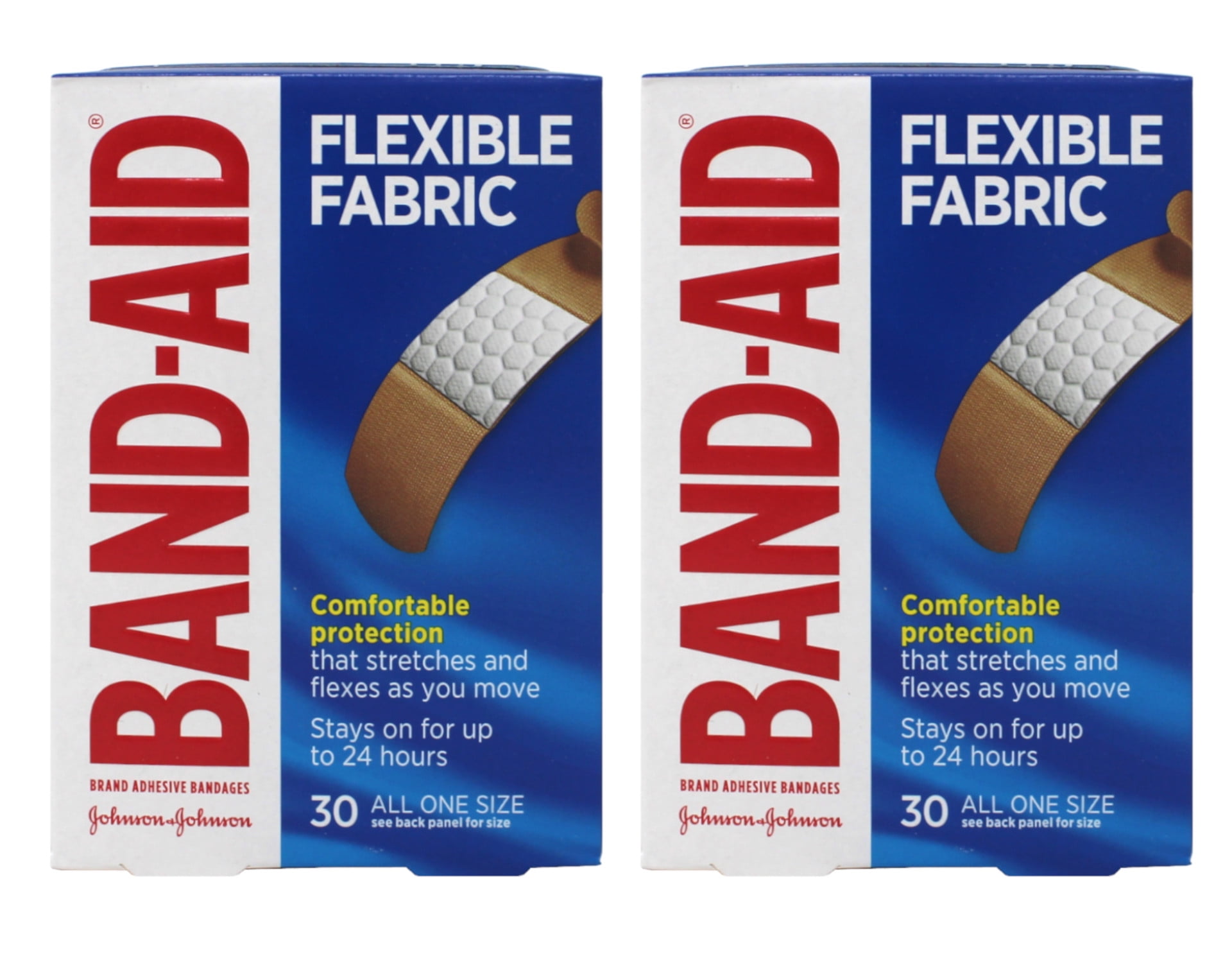 Band-Aid Brand Adhesive Bandages, Flexible Fabric, 30 Count, 1.9 cm x 7.6  cm Pack of 2 