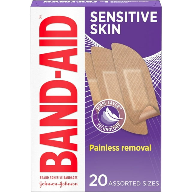BandAid Brand Adhesive Bandages for Sensitive Skin, Hypoallergenic