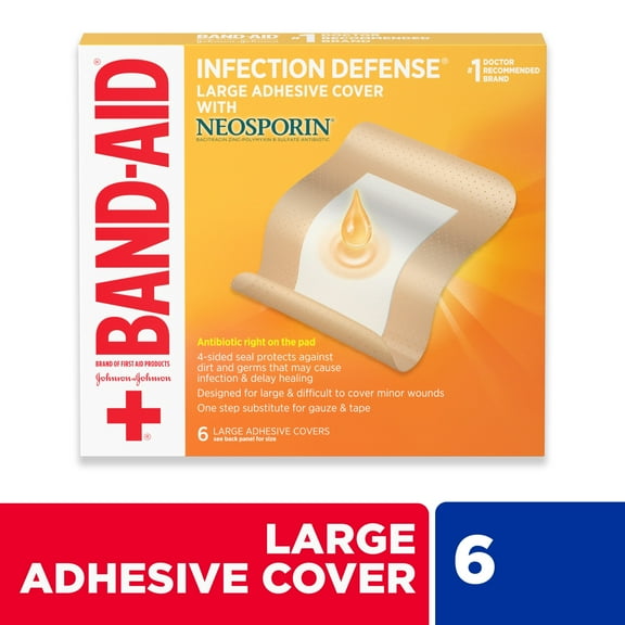 Band-Aid Brand Adhesive Covers with Neosporin Ointment, Large, 6 Count
