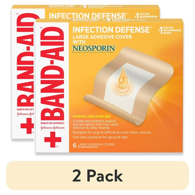 (2 pack) BandAid Brand Adhesive Covers with Neosporin Ointment, Large