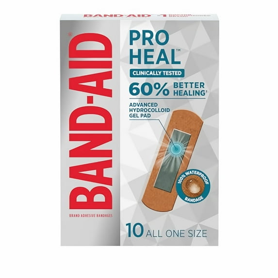 Band-Aid Brand All One Size Pro Heal Bandages, Hydrocolloid Pad, 10 Ct (Pack of 12)