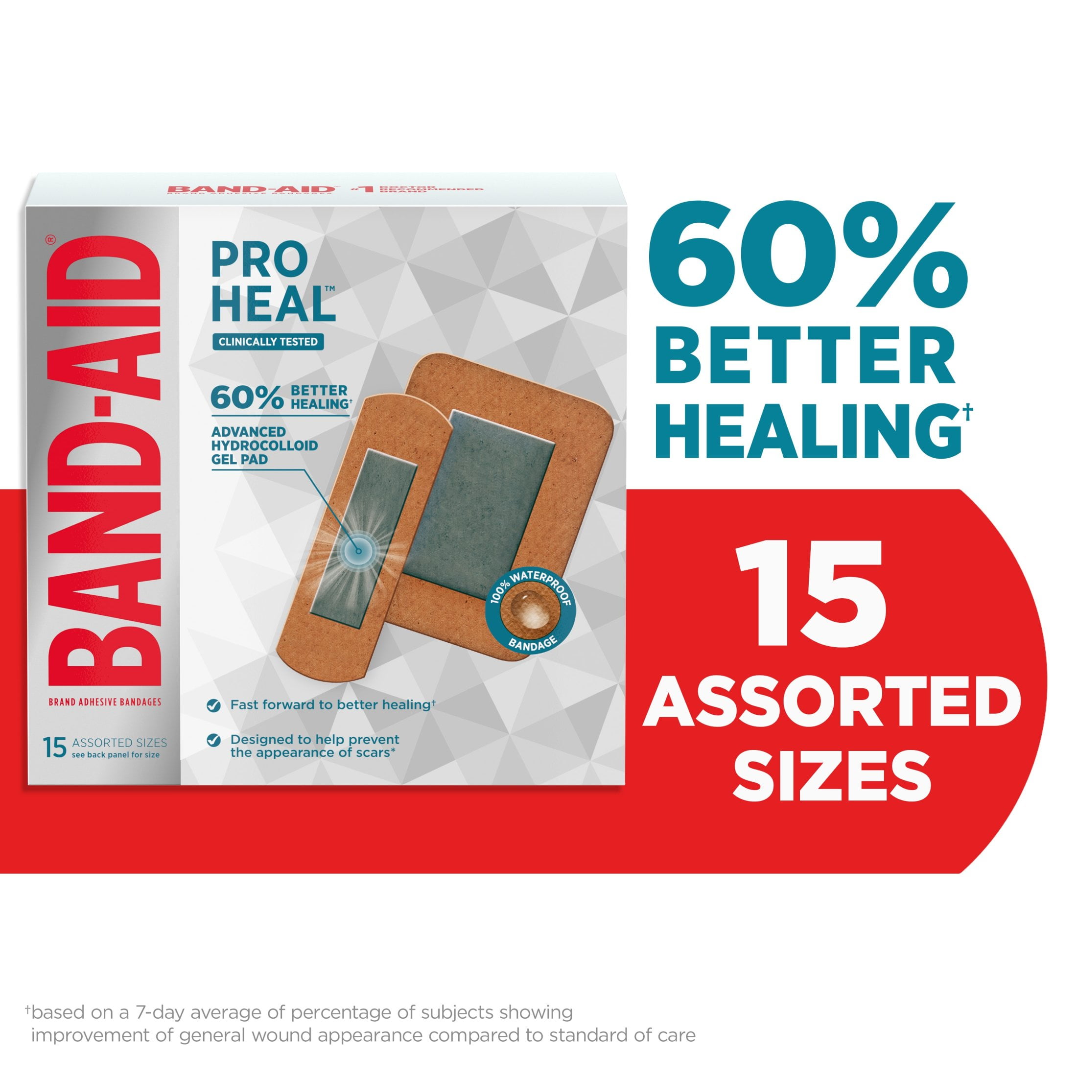 Band-Aid Brand Assorted Pro Heal Bandages, Hydrocolloid Pad, 15 Ct