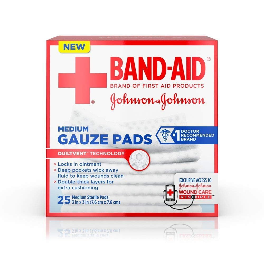 BandAid Brand Cushion Care Gauze Pads, Medium, 3 in x 3 in, 25 ct