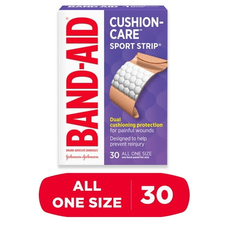 Band-Aid Brand Cushion Care Sport Strip Adhesive Bandages, 30 Count