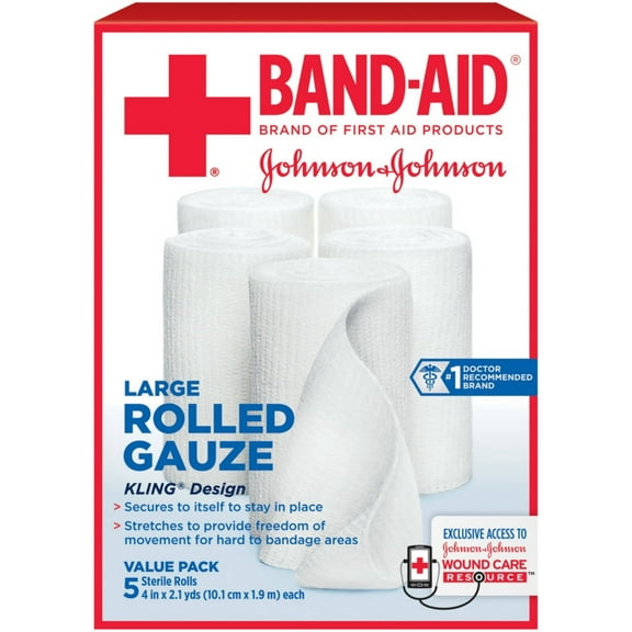 Band-Aid Brand First Aid Flexible Rolled Gauze, 4 in x 2.1 yd, 5 ct (Pack of 2)