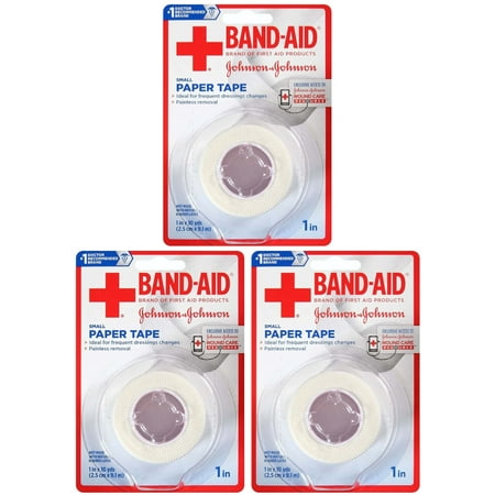 Band-Aid Brand First Aid Hurt-Free Medical Paper Tape, 1 in by 10 yd (Pack of 3)