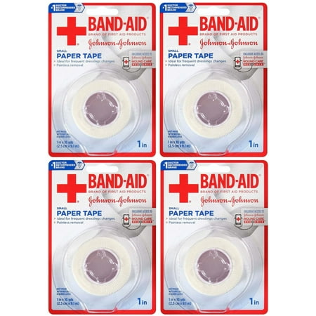 Band-Aid Brand First Aid Hurt-Free Medical Paper Tape, 1 in by 10 yd (Pack of 4)