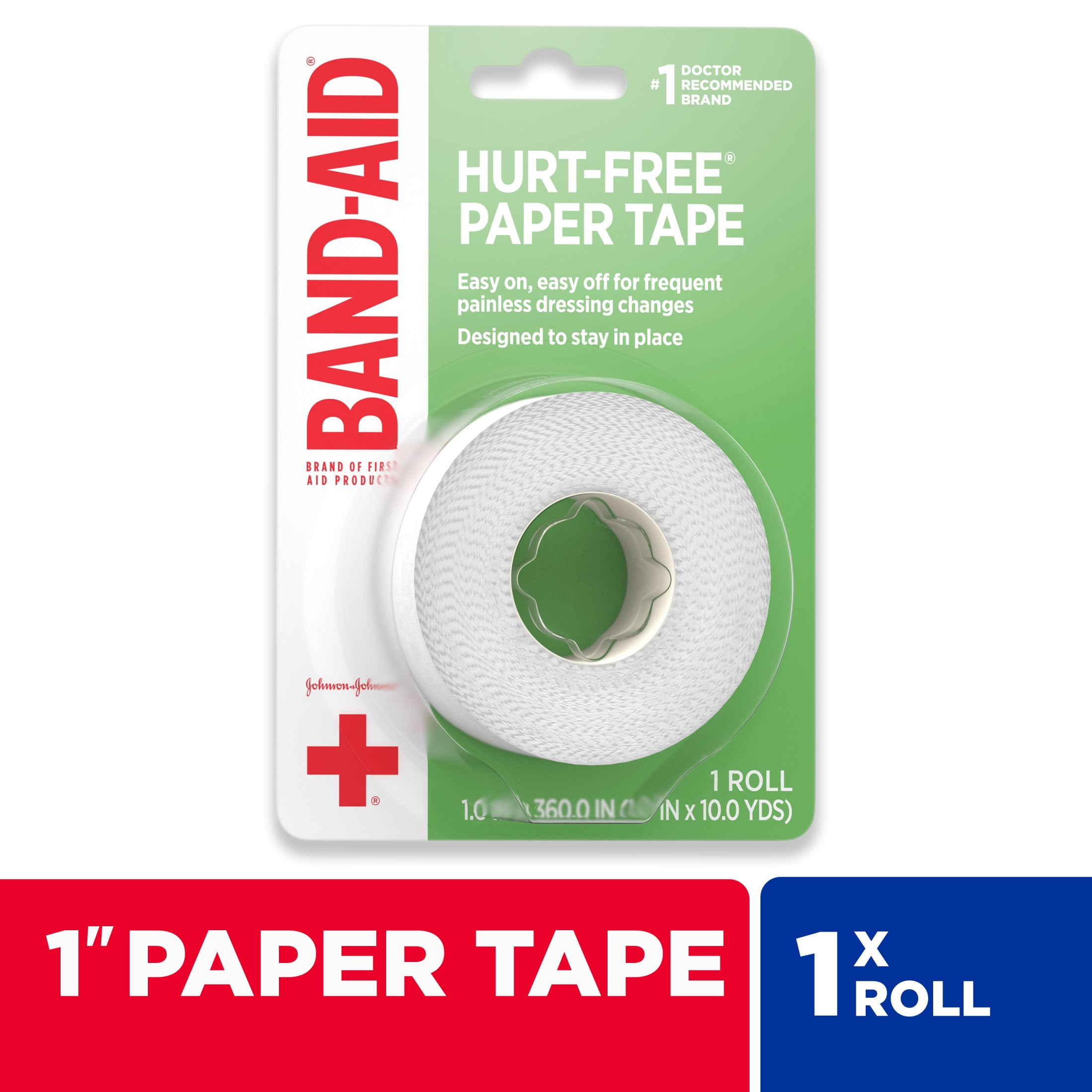 Band-Aid Brand First Aid Hurt-Free Medical Paper Tape, 1 in by 10 yd