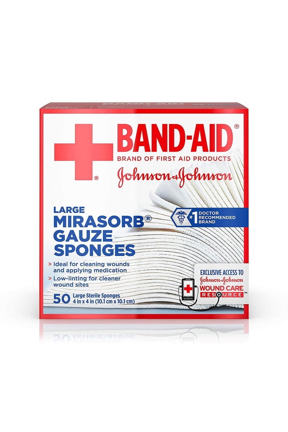 Band Aid Brand First Aid Products Tru-Absorb Gauze Sponges for Cleaning Wounds, 4 in x 4 in, 50 ct