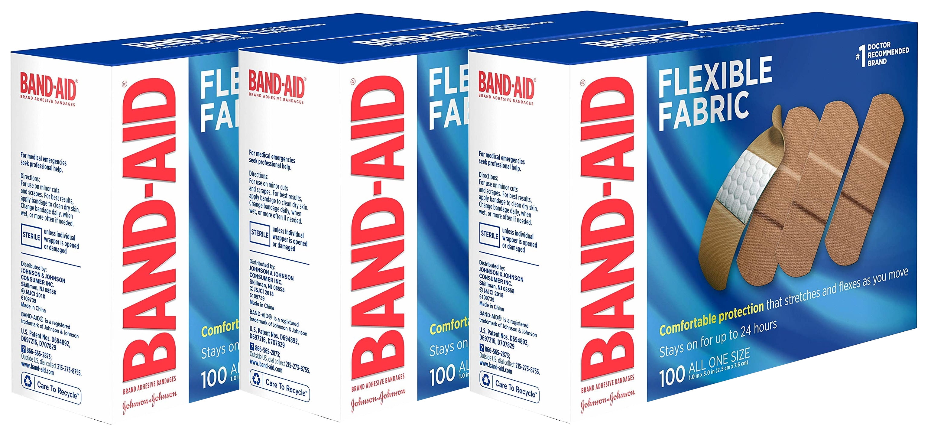 Band-Aid Brand Flexible Fabric Adhesive Bandages, All One Size, 100 ct  (Pack of 3) 