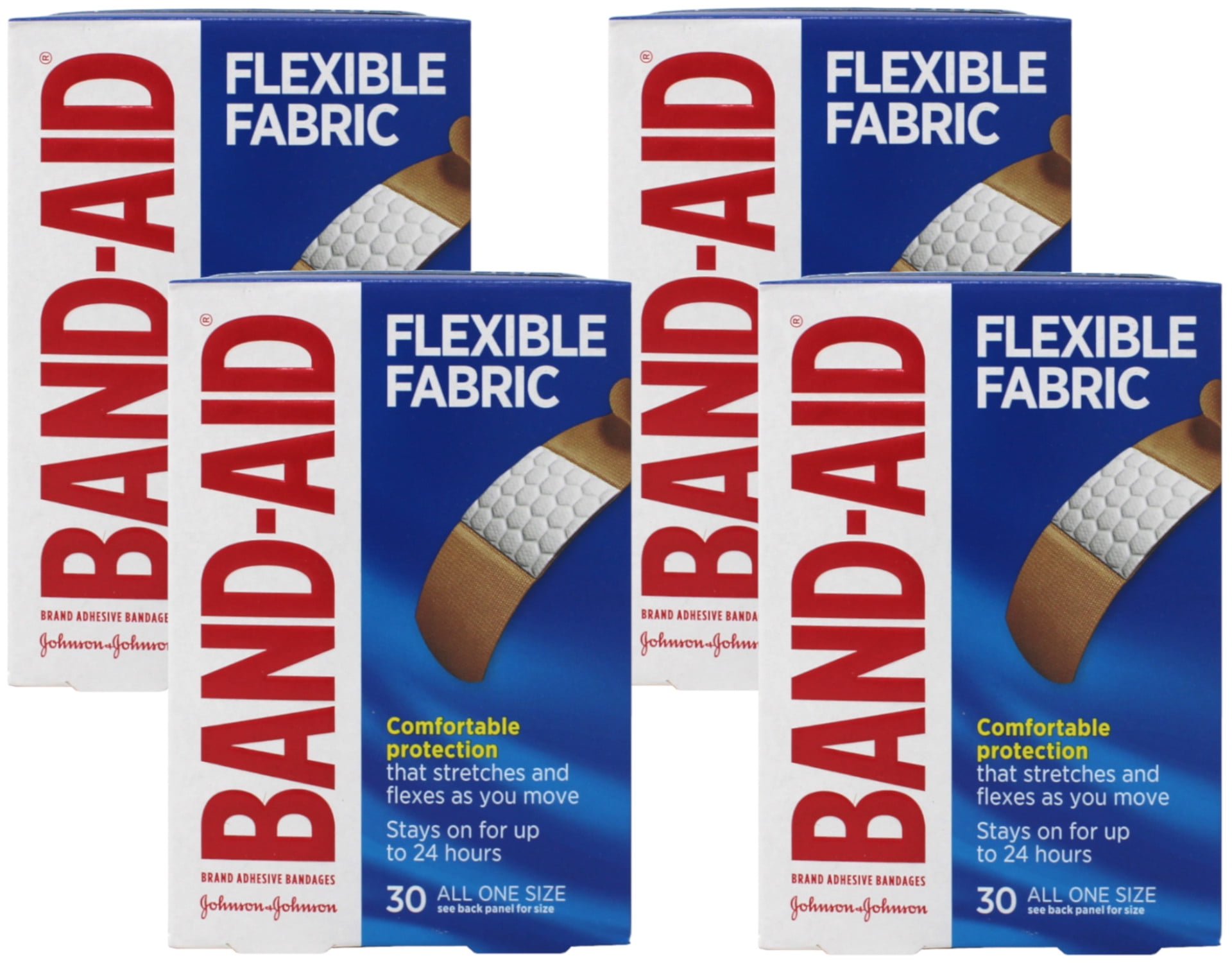 Band-Aid Brand Flexible Fabric Adhesive Bandages, All One Size, 30 ct (Pack of 4)