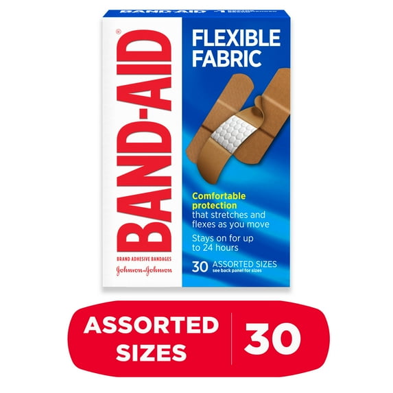 Band-Aid Brand Flexible Fabric Adhesive Bandages, Assorted, 30 Count