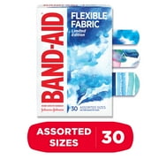 Band-Aid Brand Flexible Fabric Bandages, Water Color, Assorted, 30 Count