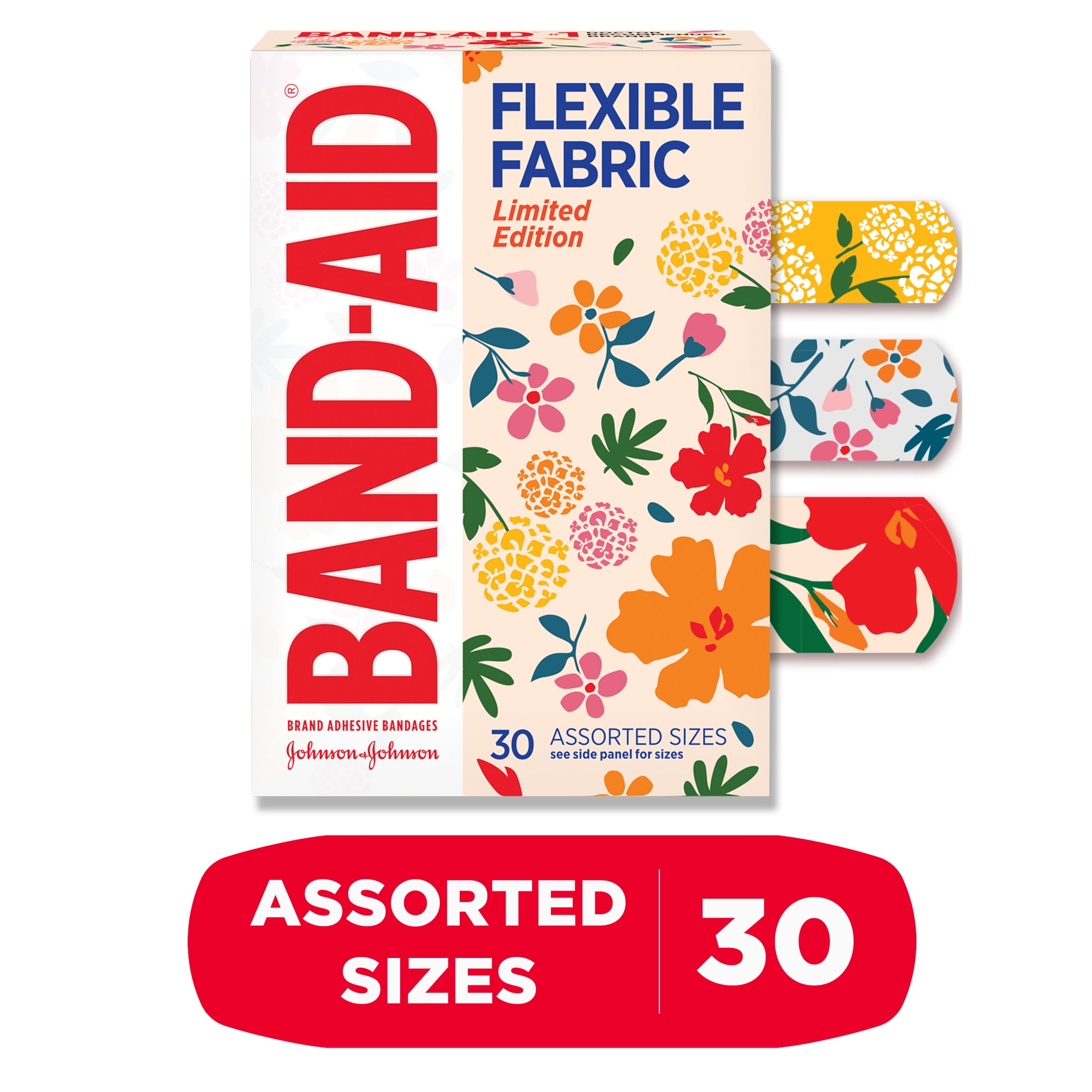 Band-Aid Brand Flexible Fabric Bandages, Wildflower, Assorted, 30 Ct