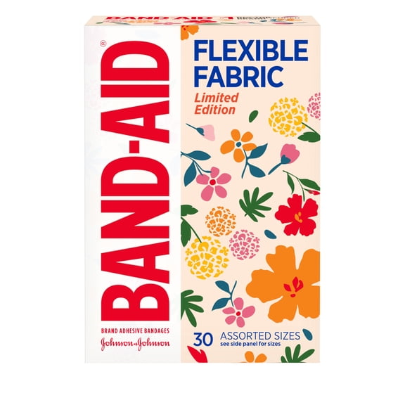 Band-Aid Brand Flexible Fabric Bandages, Wildflower, Assorted, 30 Count