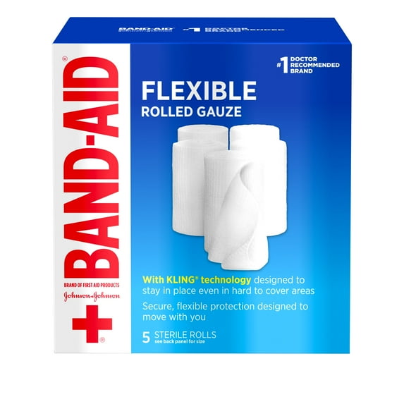 Band Aid Brand Flexible Rolled Medical Gauze, 3 in x 2.1 yd, 5 ct