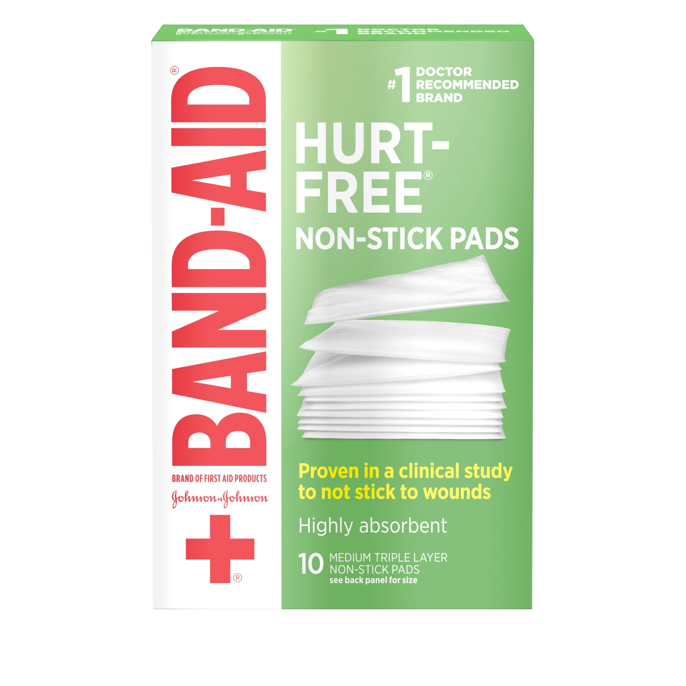 Band-Aid Brand Hurt-Free Non-Stick Pads, Medium, 2 in x 3 in, 10 count