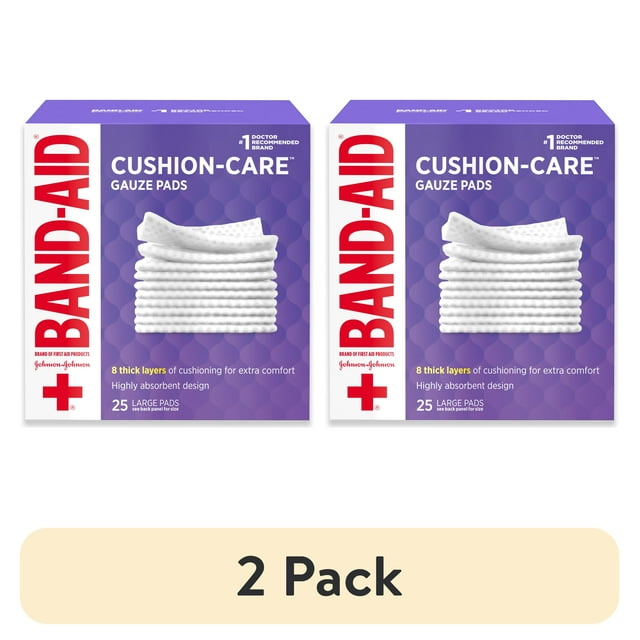 (2 pack) BandAid Brand Large Cushion Care Thick Gauze Pads, 4 in x 4