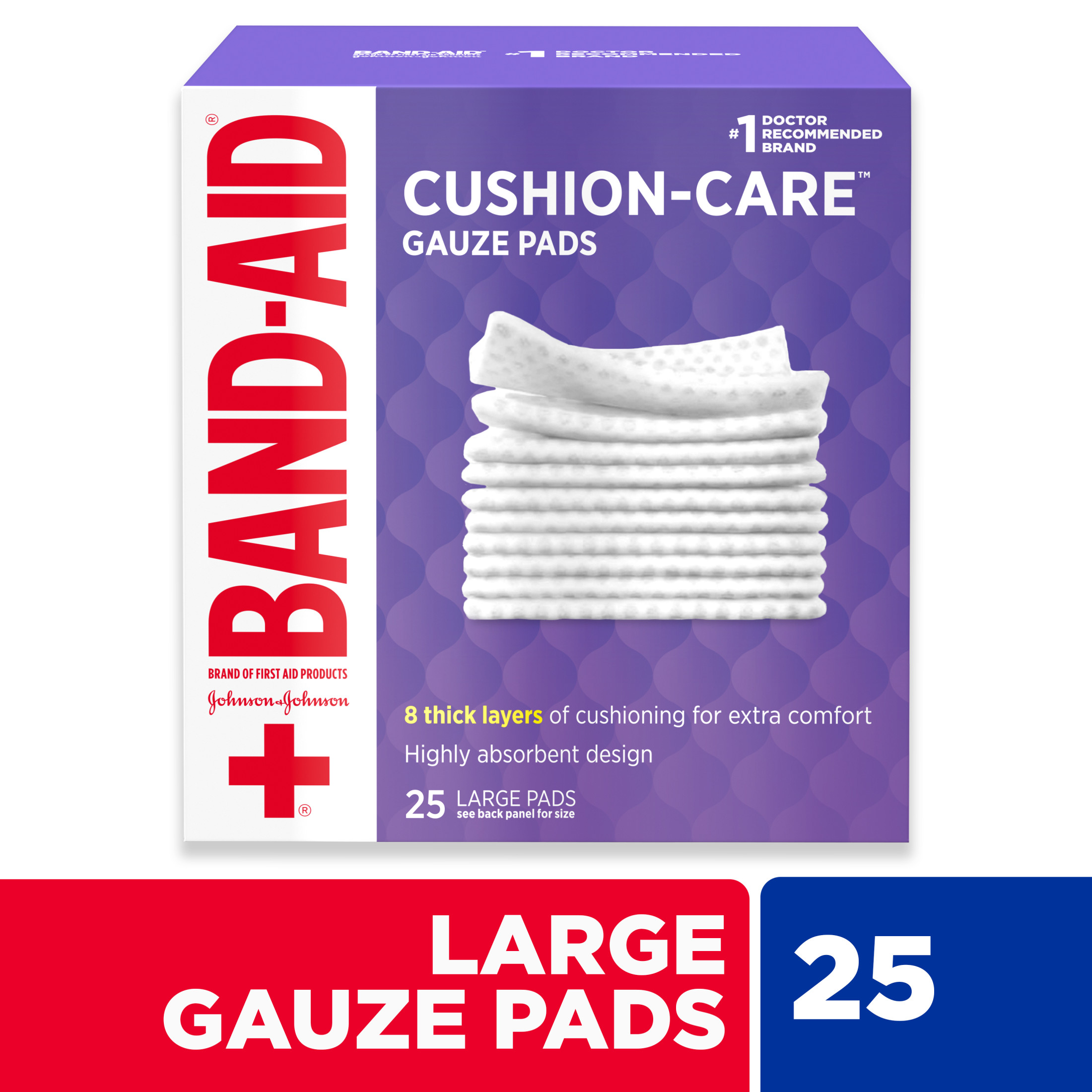 Band-Aid Brand Large Cushion Care Thick Gauze Pads, 4 in x 4 in, 25 Ct - image 1 of 8