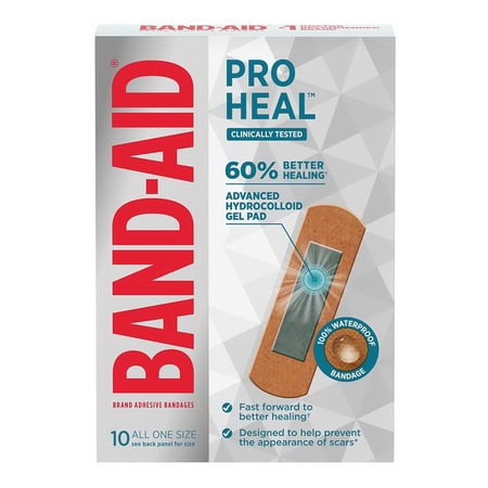 Band Aid Brand Pro Heal Adhesive Bandages with Hydrocolloid Gel Pads, Regular, 10 Ea, 6 Pack